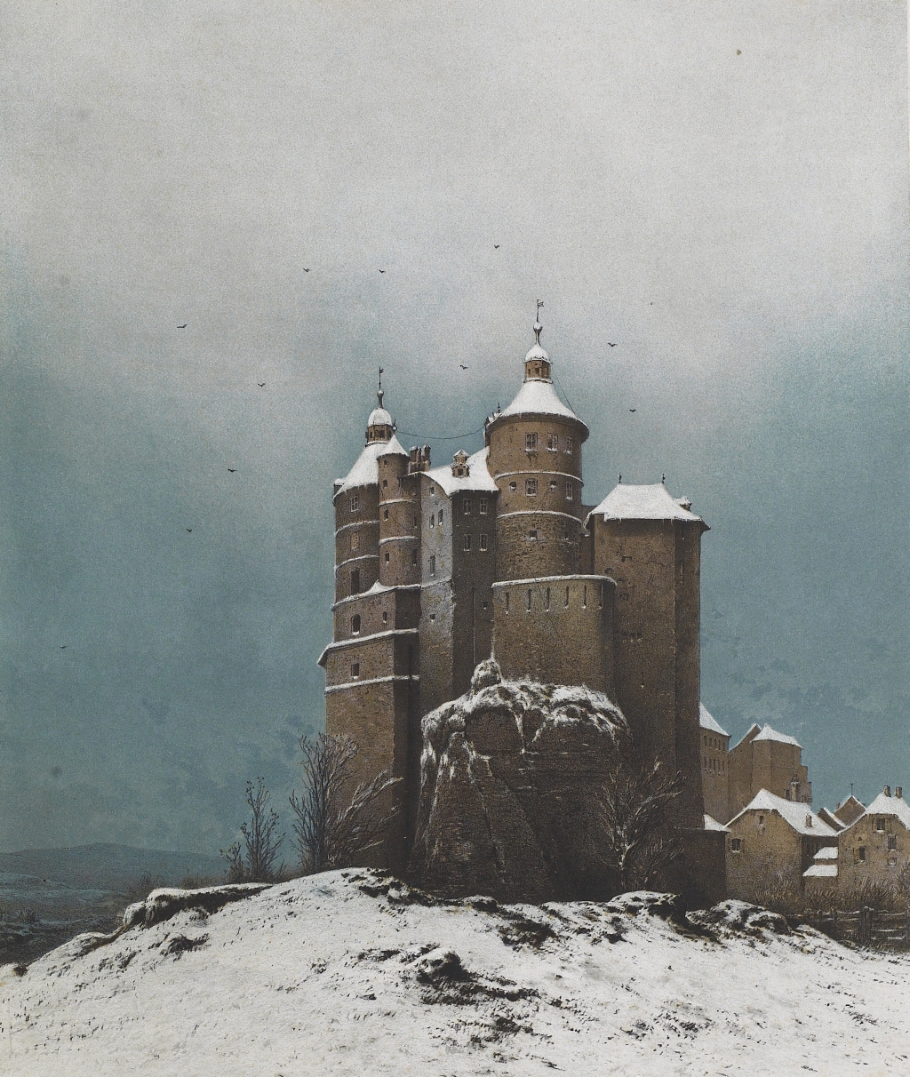 ©Eugen Krüger, Schloss Montbelliard, 1871, gouache et encre de Chine, Coll. Musées de Montbéliard, cliché C-H Bernardot (détail)